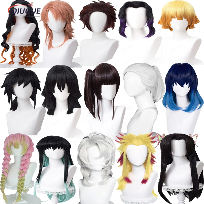 Anime Cosplay Wig Uzui Tengen Kamado Tanjirou Agatsuma Zenitsu Kanroji Mitsuri Tomioka Giyuu Sabito Rui Hair Wig + Free Wig Cap