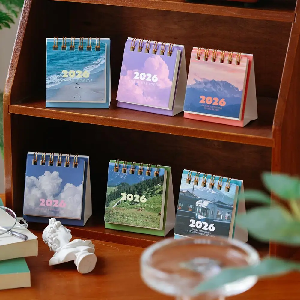 

Mini Desk Calendar Coil Calendar Planner Desktop Ornament Decoration 2026 Office Desk Landscape New Year Gifts For Friends