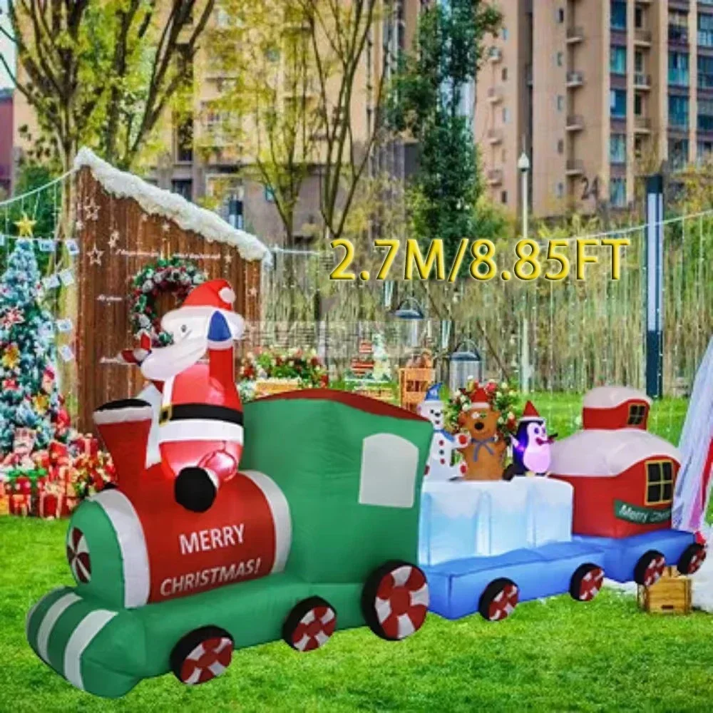 Christmas Outdoor Decor 2.7m Giant Christmas Inflatable Train 9ft Led Lights Inflatable Ornament Intdoor Christmas Holiday Party