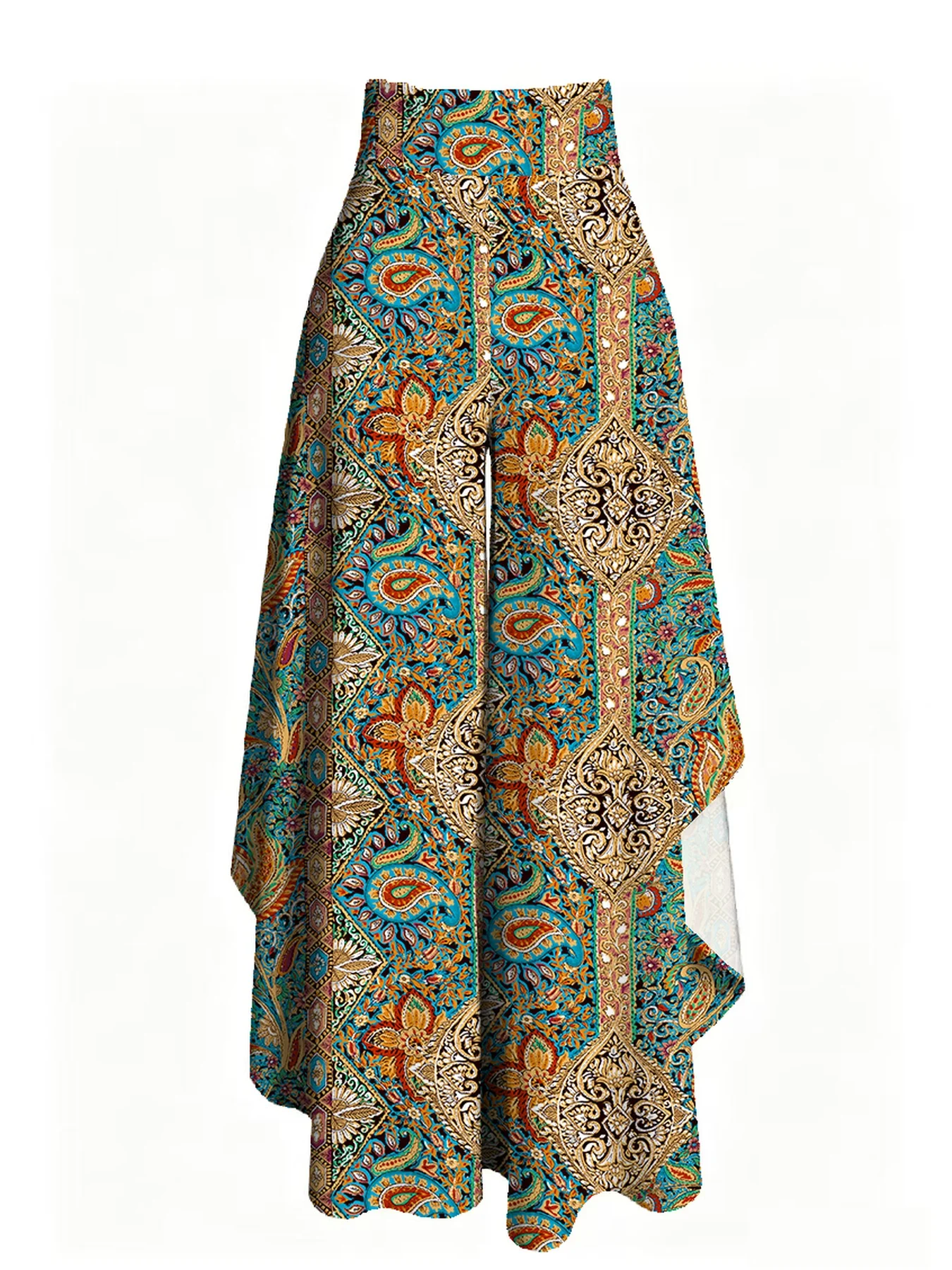 Women's Geometric Pattern Printed Wide Leg Pants Casual Comfortable Elastic Waistband Fashionable plus Size Trousers