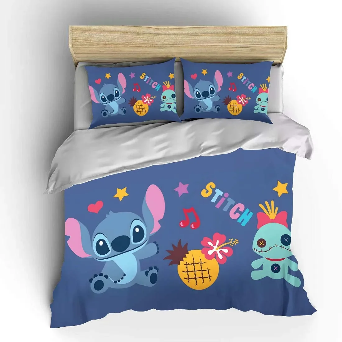 Imagem -02 - Stitch Cartoon Bedding Conjunto para Crianças Cama King Size Fronha Folha de Edredão do Quarto Adulto Presente do Bebê Pcs Set