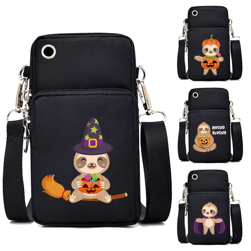 Cartoon Witch Sloth Mini Mobile Phone Bag Women Cute Halloween Trick or Treat Purses Teen Hanging Neck Small Crossbody Handbags