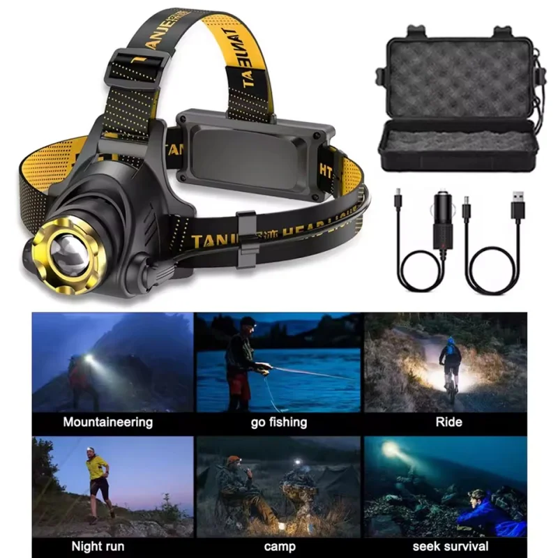 Powerful LED Headlamp Zoomable USB Rechargeable Headlight Waterproof Super Bright Head Torch For Fishing Flashlight Camping