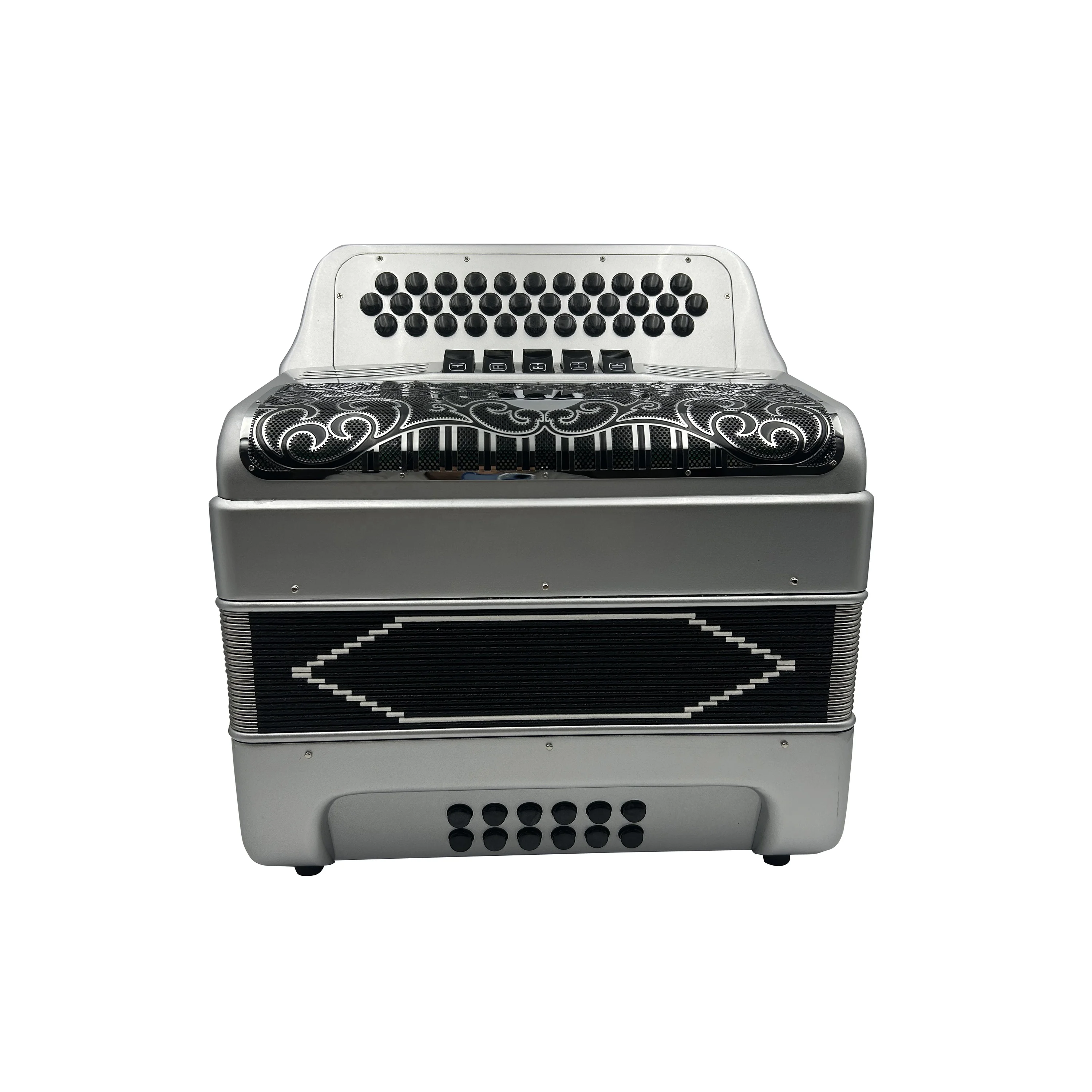 JB3412D Professional Diatonic Accordion 34 Buttons 12 Bass 5 Registers Silver Body Portable