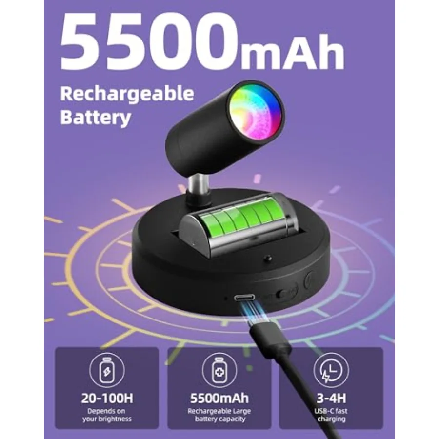 RGB Spotlights Indoor with Remote 5500mAh Rechargeable Picture Lights DIY Mode and 83 Color Changing Uplighting Wireless Mini A