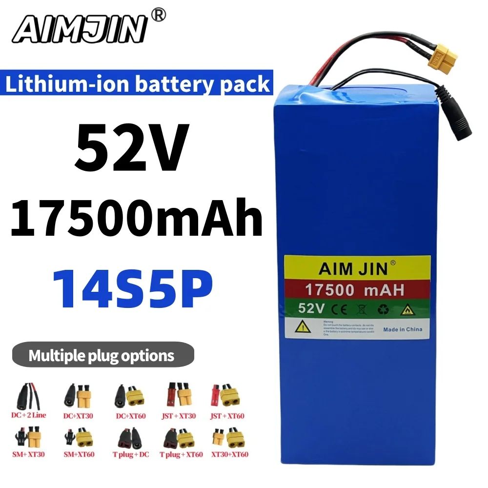 14S5P 18650 Lithium Battery 52V 17500mAh with BMS High-Power for Electric Scooters Mountain Bikes