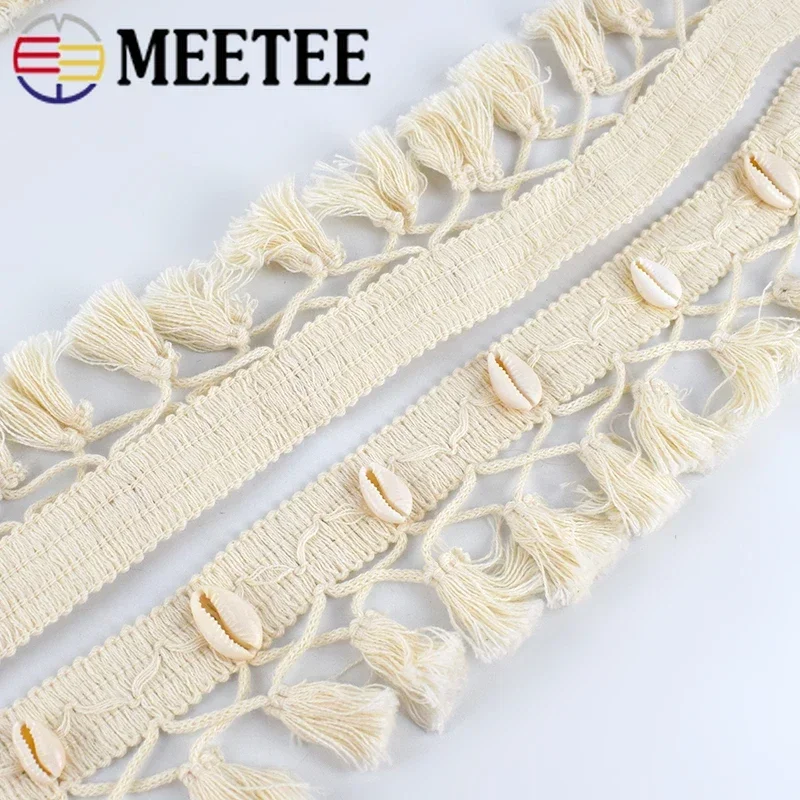 4/8Meters Meetee 6cm Beige Cotton Tassel Lace Triming Handmade Shell Decoration DIY Hometextile Garment Sewing Craft Accessories