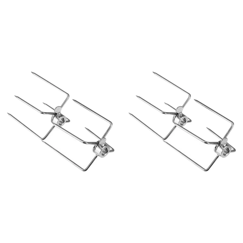 

4Pcs BBQ Rotisserie Meat Forks Clamp Grill Meatpicks Stainless Steel Barbecue Skewer