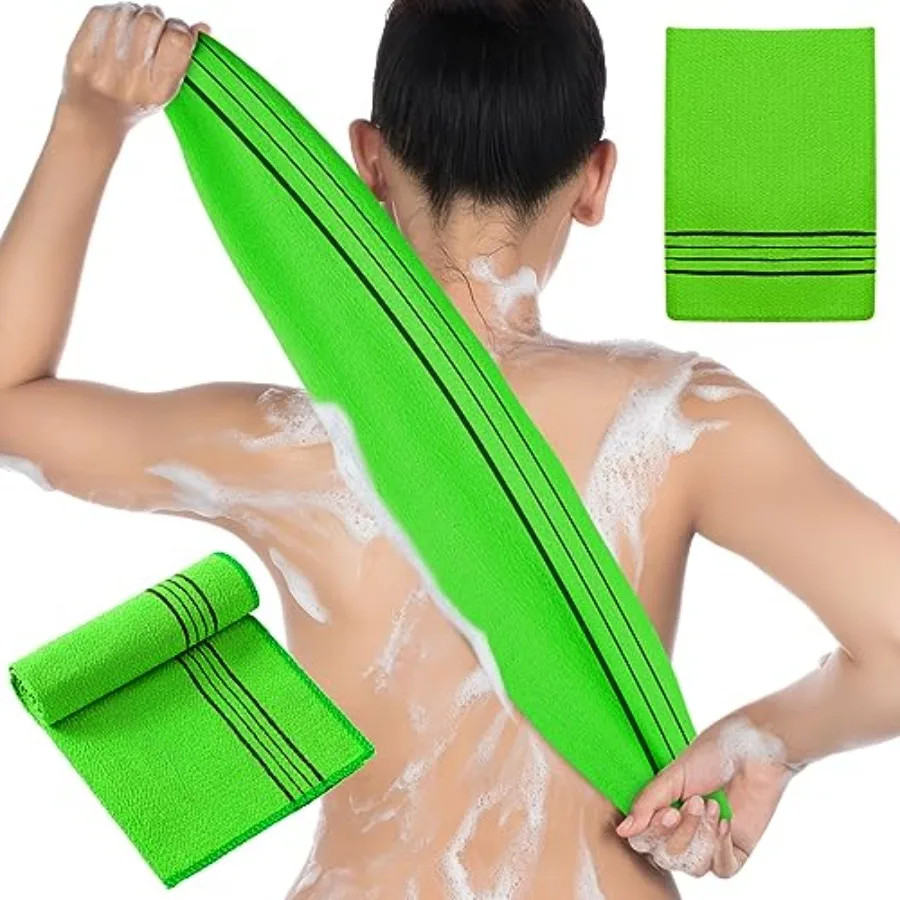 2 Pcs Korean Exfoliating Washcloth and Mitts Set Long Exfoliating Back Italy Towel Scrub Mitt Wash Cloth Scrubber for Women Men