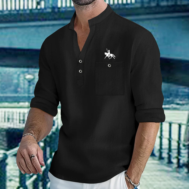 Men's Lightweight Shirts Long Sleeve Henley Cotton Linen Shirts for Male Beach Hawaiian V-neck Top Breathable Polo Shirts top