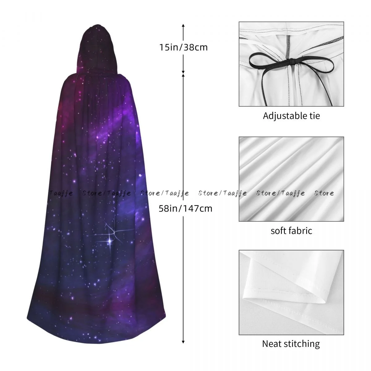 سديم مرصع بالنجوم الفضاء الخارجي الساحرة عباءة مقنعين تأثيري حلي هالوين الكبار حفلة طويلة الرأس