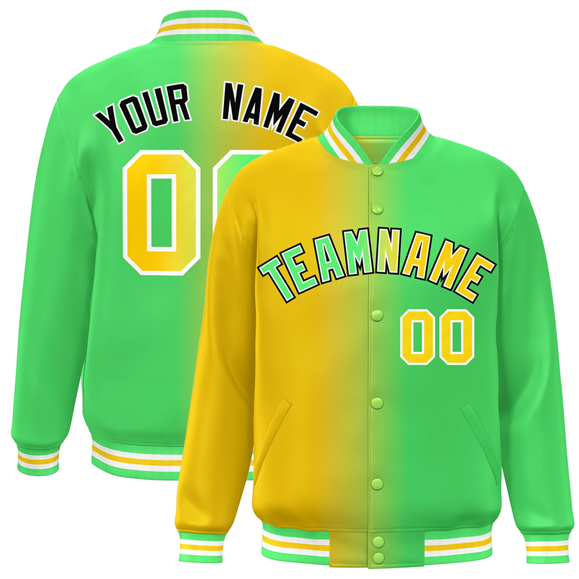 Custom Baseball Jacket  Full-Snap Gradient Jacket Personalized Name Number Logo Varsity Letterman Sports Coat image 6
