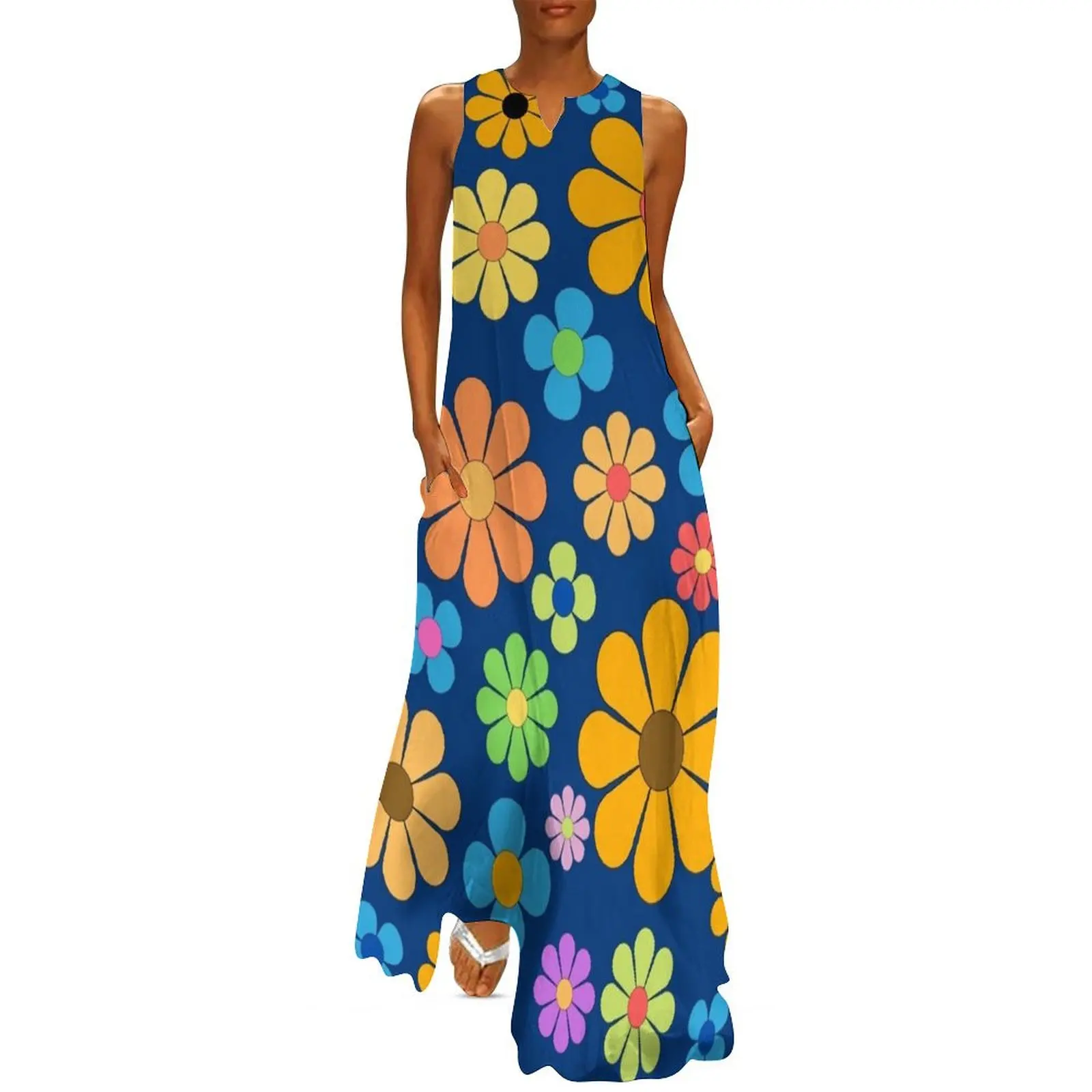 

Flower Power- Retro 60s 70s flowers Long Dress Womens dresses birthday dress for women