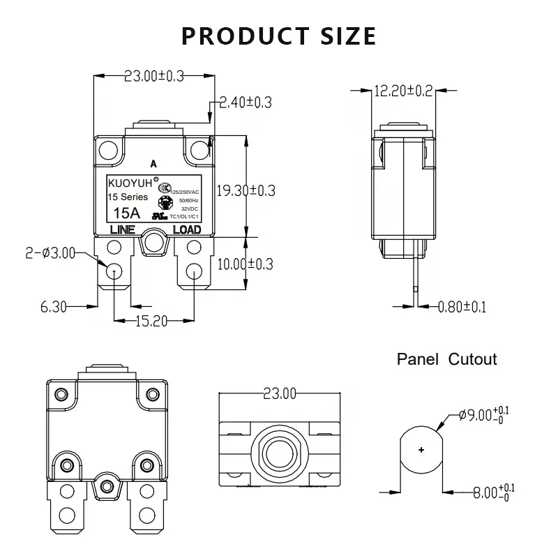 KUOYUH 15 series 2-20A manual reset thermal overload motor protector circuit breaker