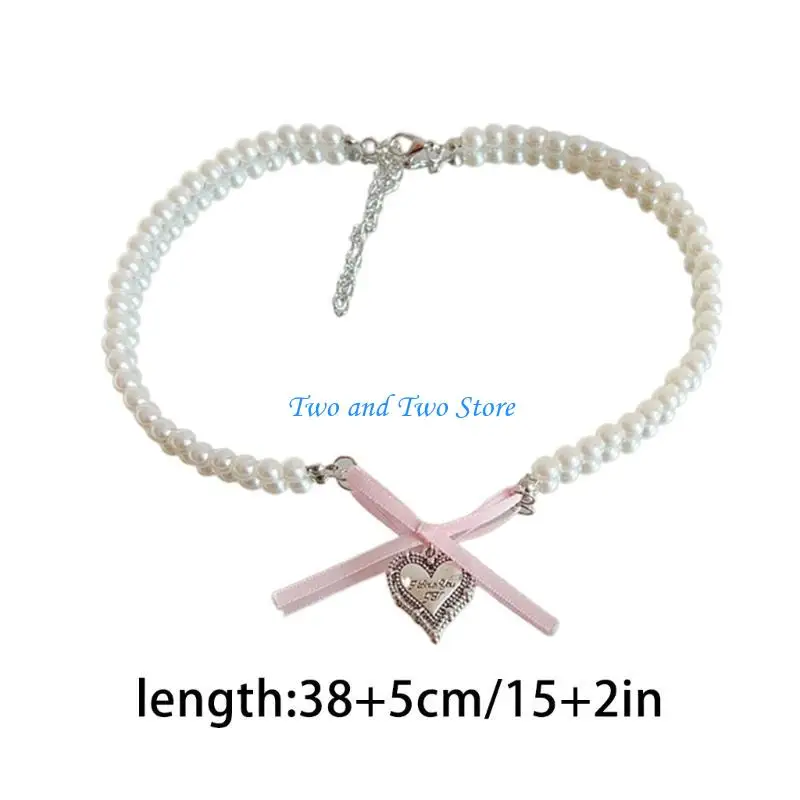 HX6F 優雅なスターシェルネックレス洗練されたちょう結びハートパール鎖骨チェーンスタイリッシュなピンククリスタルラブシェイプネックチェーン