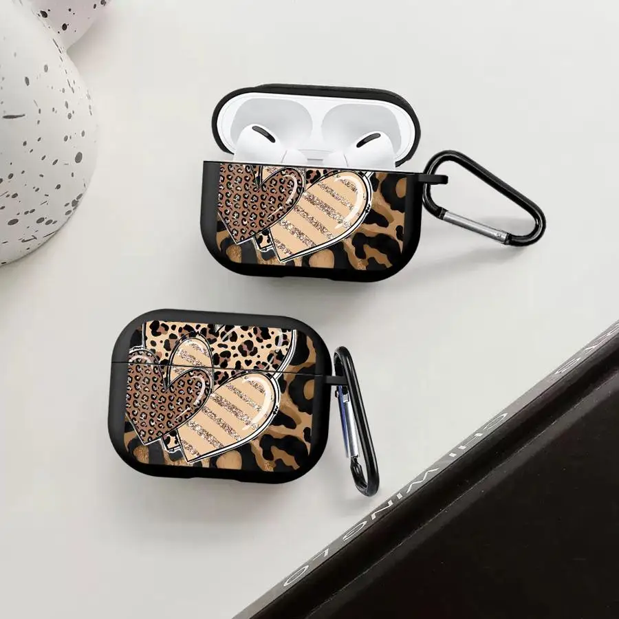 

Case For Airpods 2 Pro2 Pro3 Pro 4 1 3 Earphone Cases Cover Cartoon Leopard Print Heart Pattern