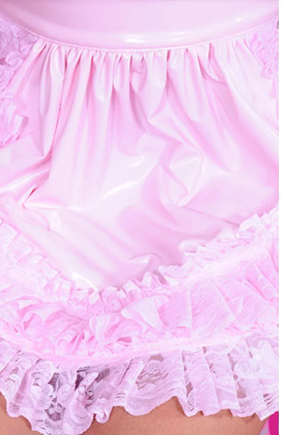 Adult Giant Baby Sexy Girl Pure Pink Thin PVC Sissy Apron Lace Trimmed Maid Dress Apron Customization