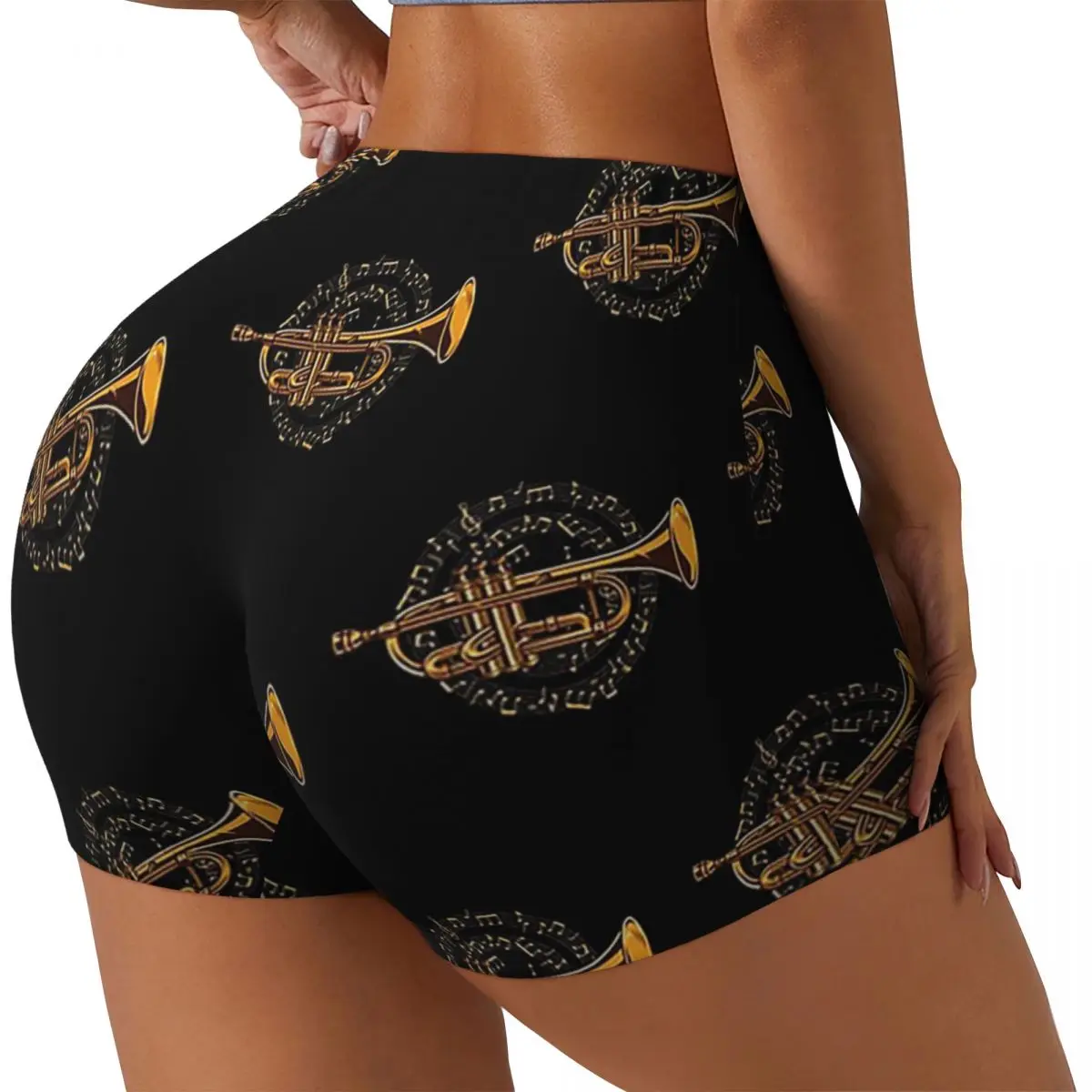 

Изготовленная на заказ музыка Trumpet Trumpeter Sheet - Trumpet Player Musician Женские шорты для бега в тренажерном зале Спортивные шорты для волейбола и йоги