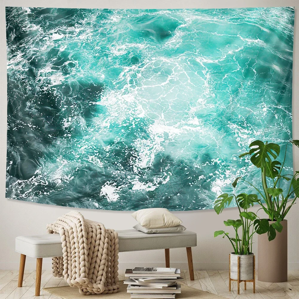 Ocean Waves Tapestry - Vibrant Blue Sea Art for Bedroom Decor, Enhance Your Space with Calming and Coastal Vibes