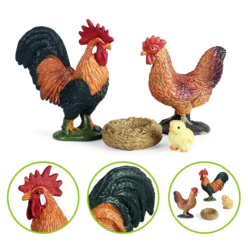 Oenux Farm Animals Figurines Turkey Hen Chook Chicken Fowl Cock Action Figure Poultry Model Lovely Miniature Educational Kid Toy