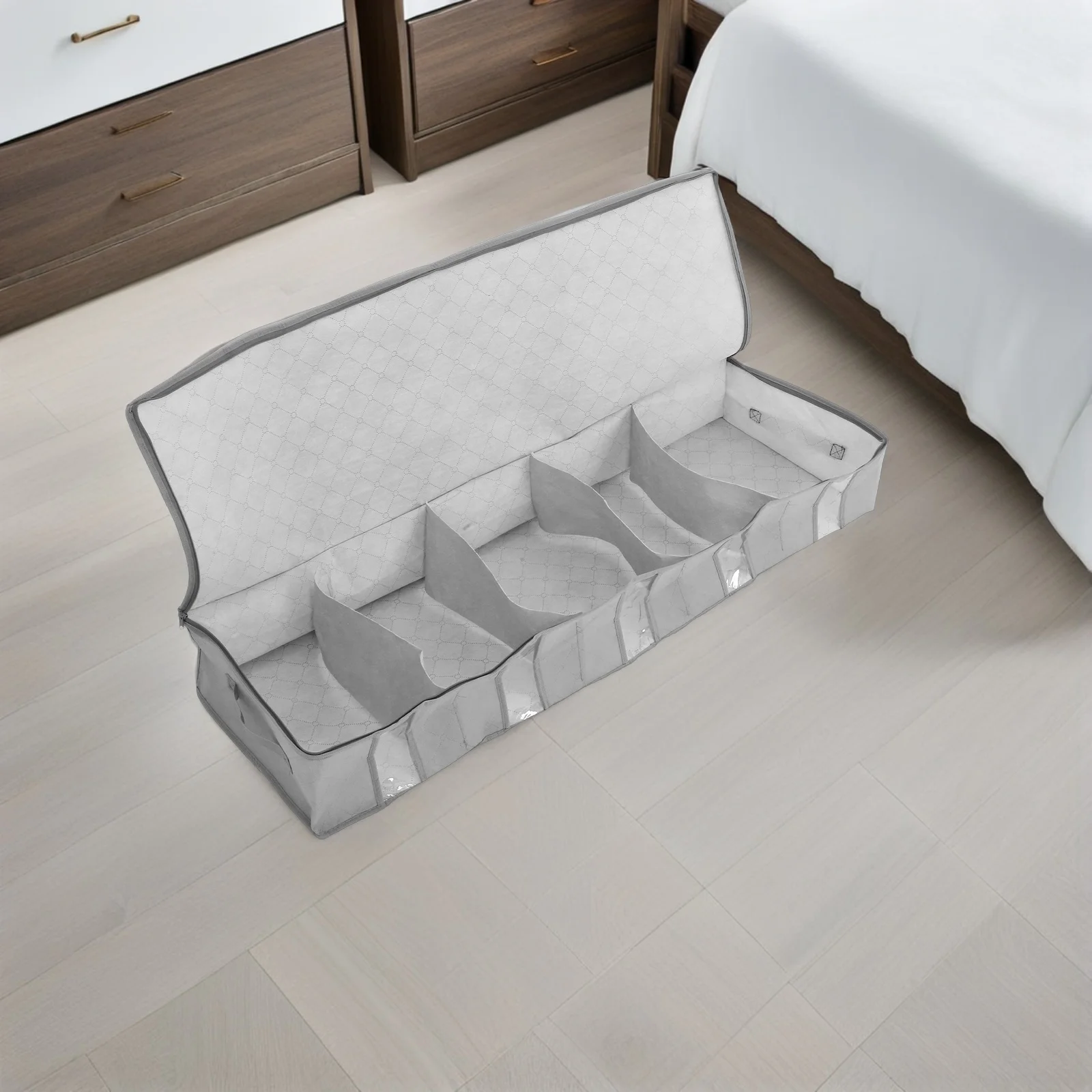 

2pcs Grey Non-Woven Storage Box Foldable Clothing Organizer Lid Under Bed Container For Home Closet Organization Lightweight