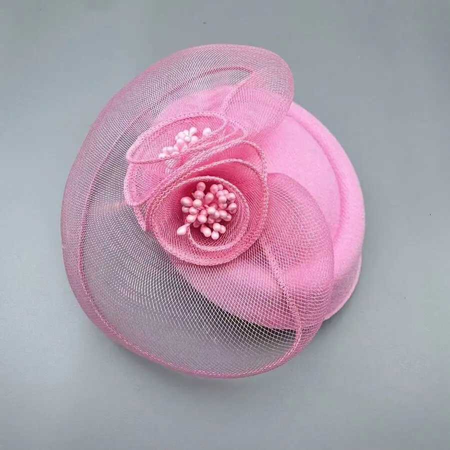 

Pink Floral Mesh Fascinator Headpiece With Pearl Center For Wedding Tea Party Race Church