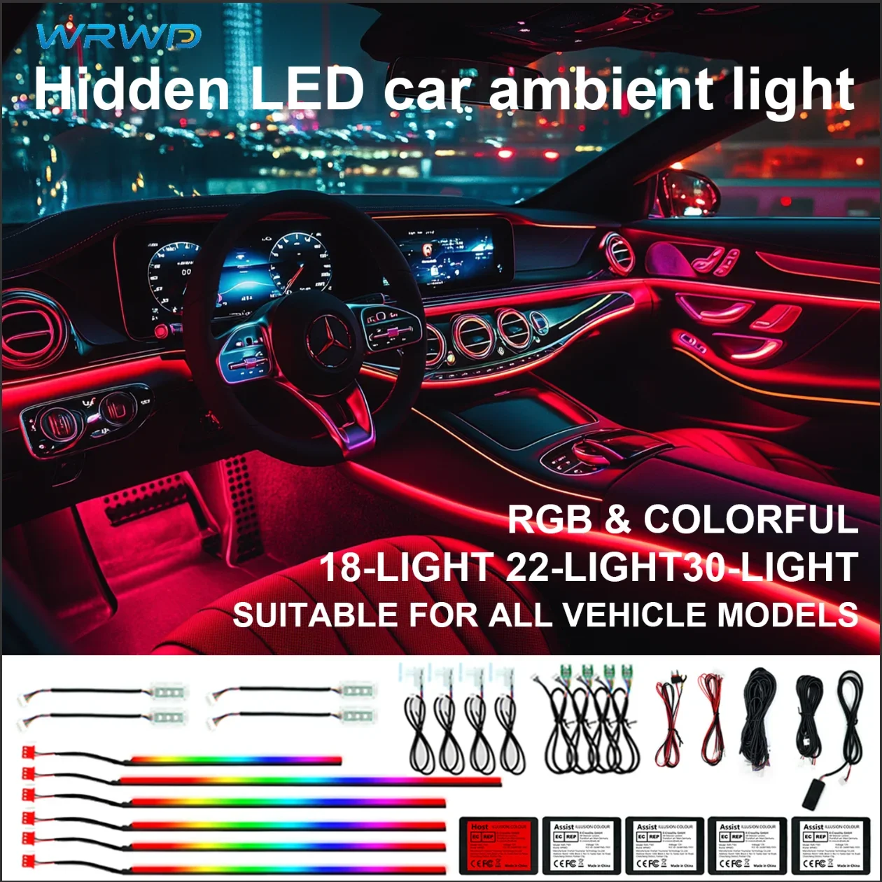 30in1 Universal Car Ambient Light RGB 128 Color Acrylic Strips Symphony Streamer Interior Dashboard Decoration Atmosphere Lamp