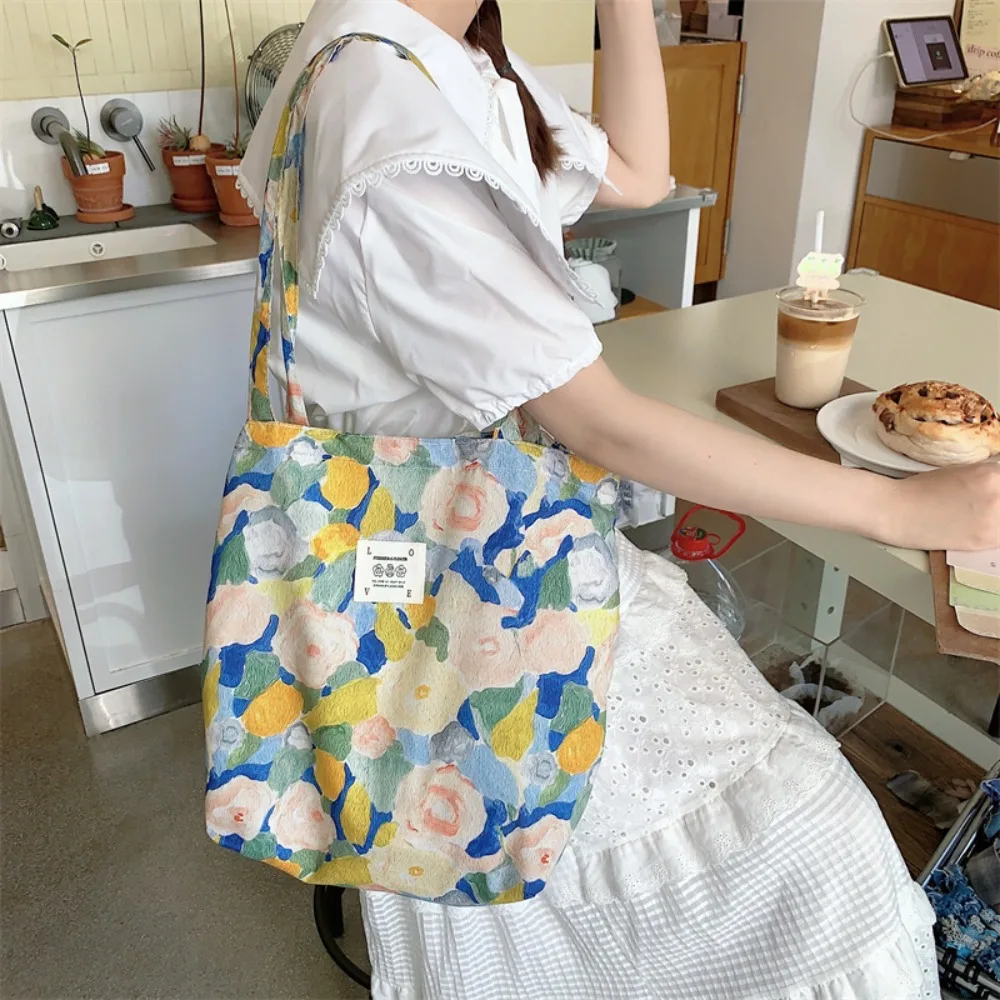 Large Capacity Shoulder Bag Fashion Vintage Floral Cotton Fabric Shopping Bags Handbags Book Bag Ladies