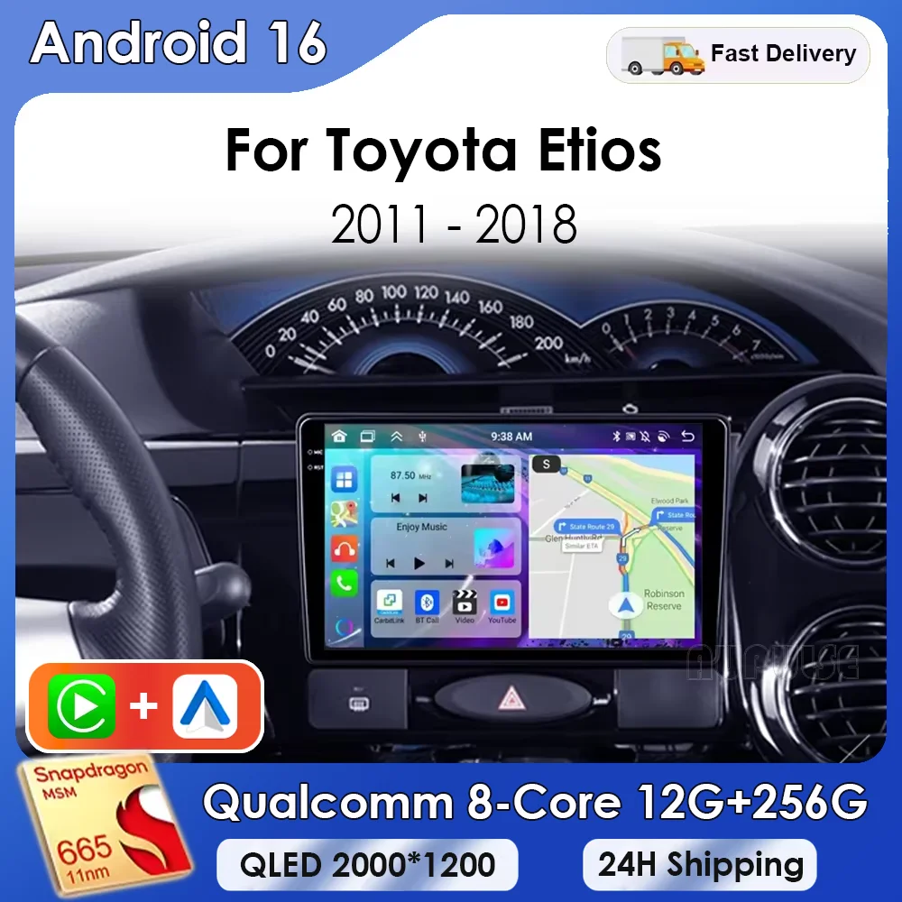 Android 16 Inalámbrico Carplay para Toyota Etios 2011-2021, Audio y Video, 4G LTE, Cámara 360, 5G WIFI, Radio Estéreo para Auto, Reproductor