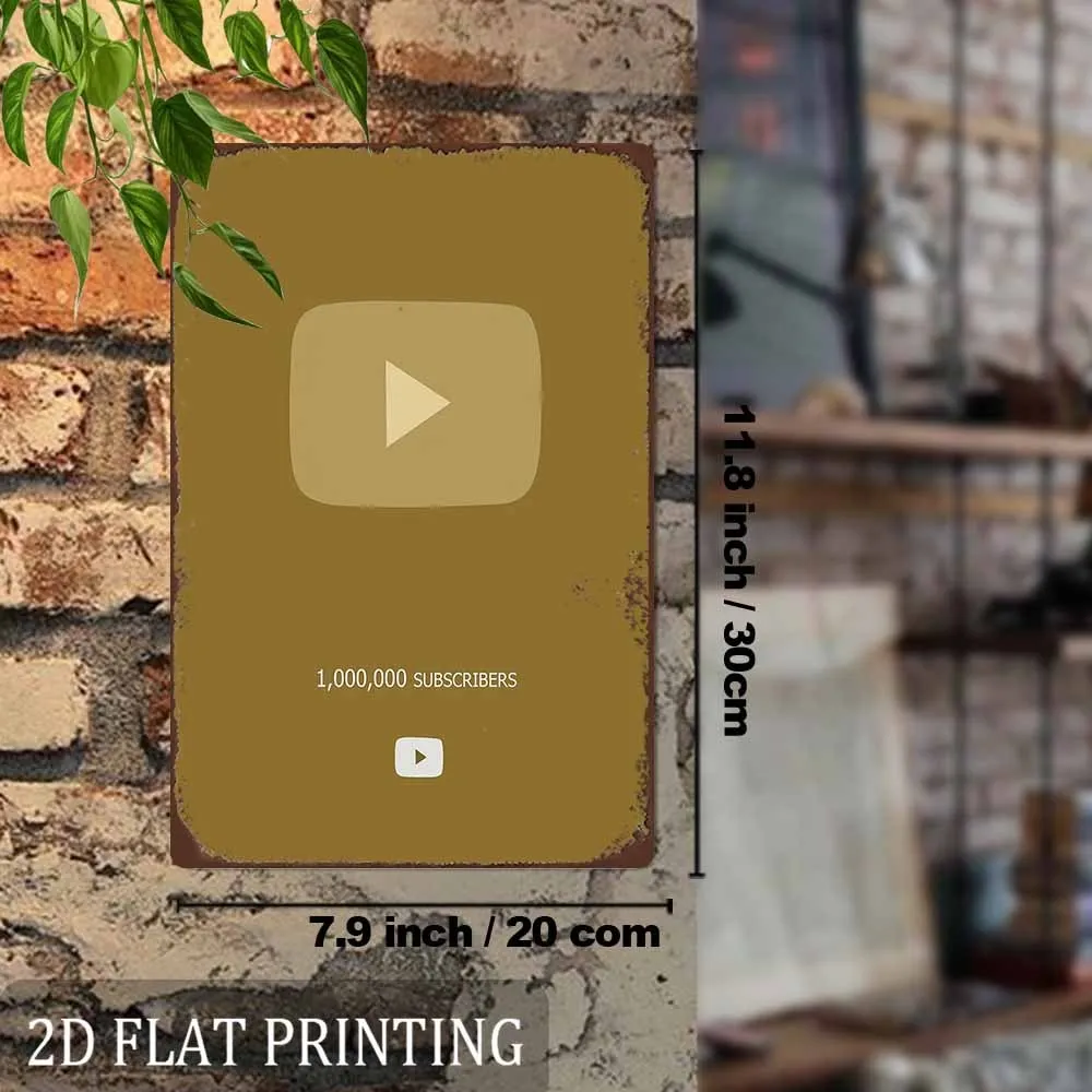 علامة معدنية ريترو 2D مسطحة يوتيوب مليون المشتركين لوحة القصدير جدار ديكور فني للمنزل مكتب مقهى في الهواء الطلق 12x8 بوصة #3