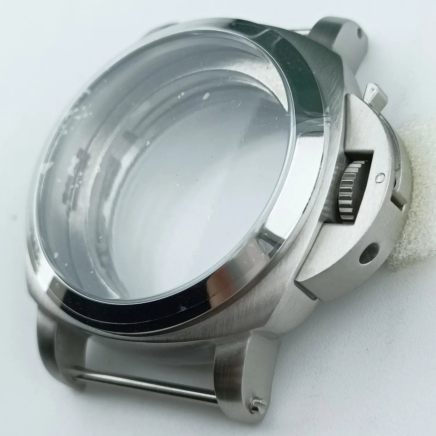 ST2555 Case 45mm Silver Brushed Case With Ear Sapphire Glass Stainless Steel Case For ST2555 movement Watch Accessories