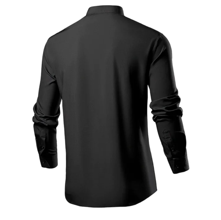 Male Black Stretch Long Sleeve Shirts/Men's High Quality Stand Collar Pure Slim Fit Business Shirt Red White Camisa Man Chemise