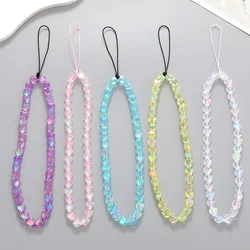 Dazzle Color Heart Beaded Cellphone Case Chain Women Girls Acrylic Mobile Phone Hanging Cord For Fashion Lanyard Strap Jewelry