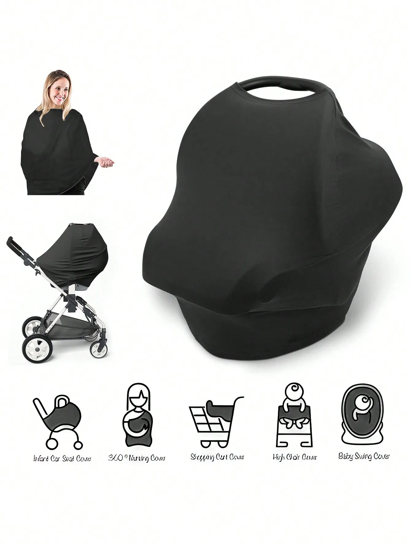 Baby Nursing Cover & Nursing Poncho Infant Carseat Canopy Stretchy Soft Breathable Multi-Use Cover for Baby Stroller Car Seat