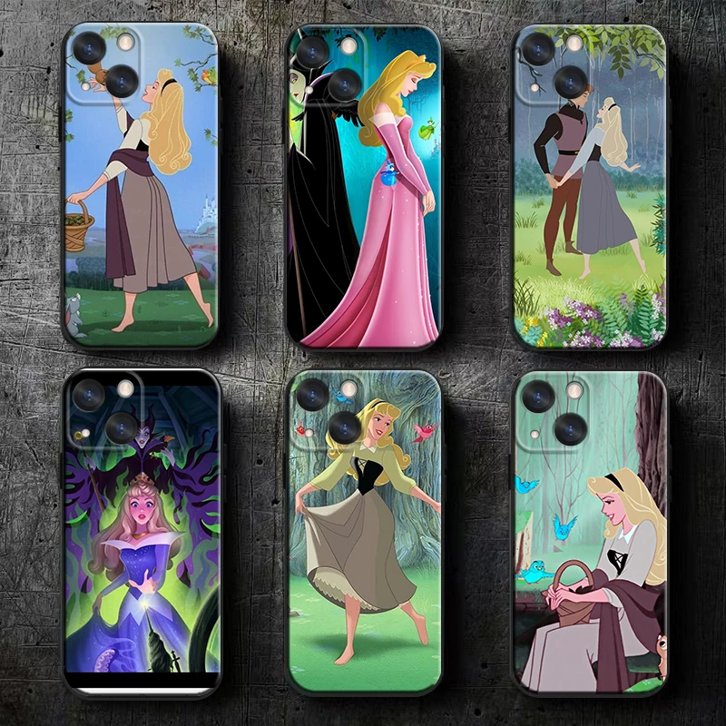 Disney Sleeping Beauty Apple iPhone Case For 16 15 14 13 12 11 Mini XS XR X Pro Max Plus Black Soft Cover