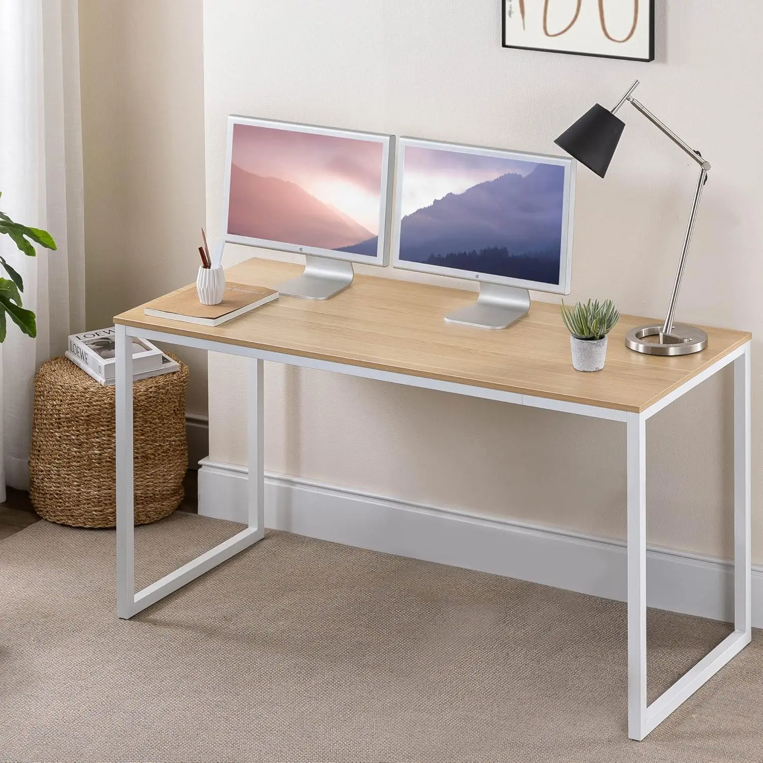 Office Desk Computer Table | Dining Strong Metal Frame, Quick Assembly - Natural 140cm