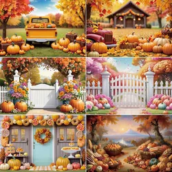 MOON.QG Autumn Harvest Photo Studio Background 2025 Thanksgiving Photography Backdrop Fallen Leaves Farm Truck Pumpkin Back Drop