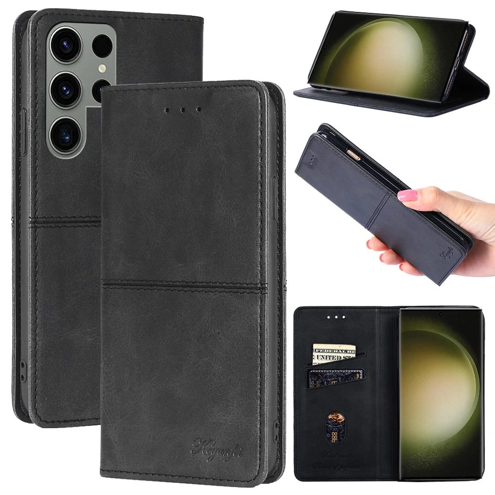 Vintage Leather Magnetic Flip Wallet Smartphone Case for Samsung A21s/A70/A71 4G/S8/S10e/S20/S20 Ultra/S23 Plus/S22 Ultra