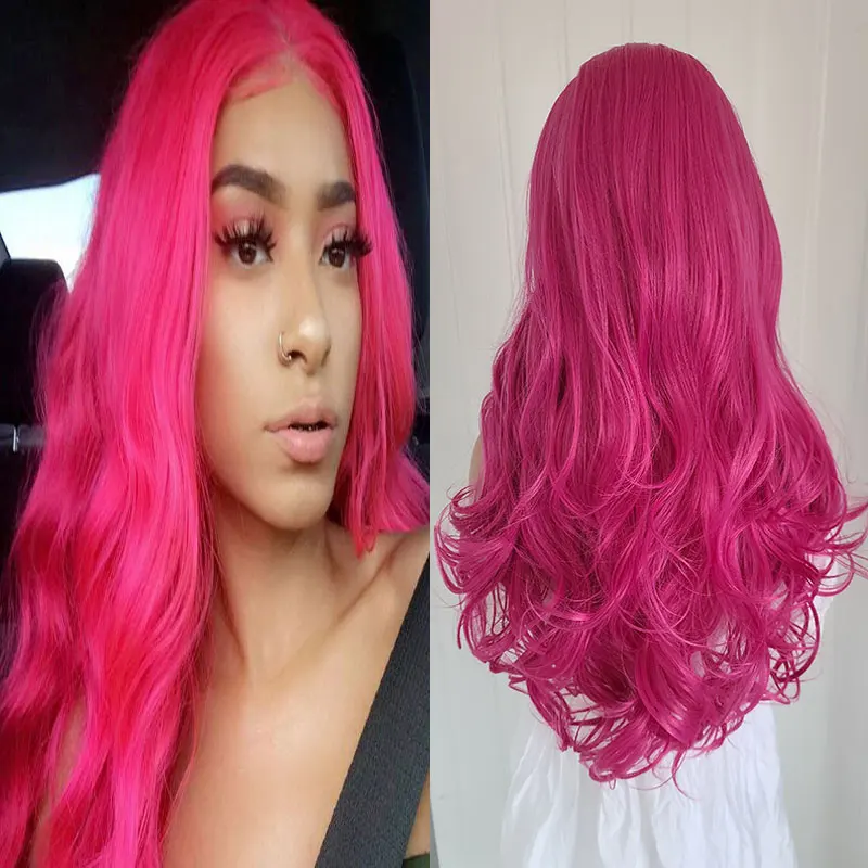 Perruque Lace Front Wig Body Wave synthétique 13x4, rose, violet, haute qualité, fibre de degré de chaleur, délié naturel pour femmes noires