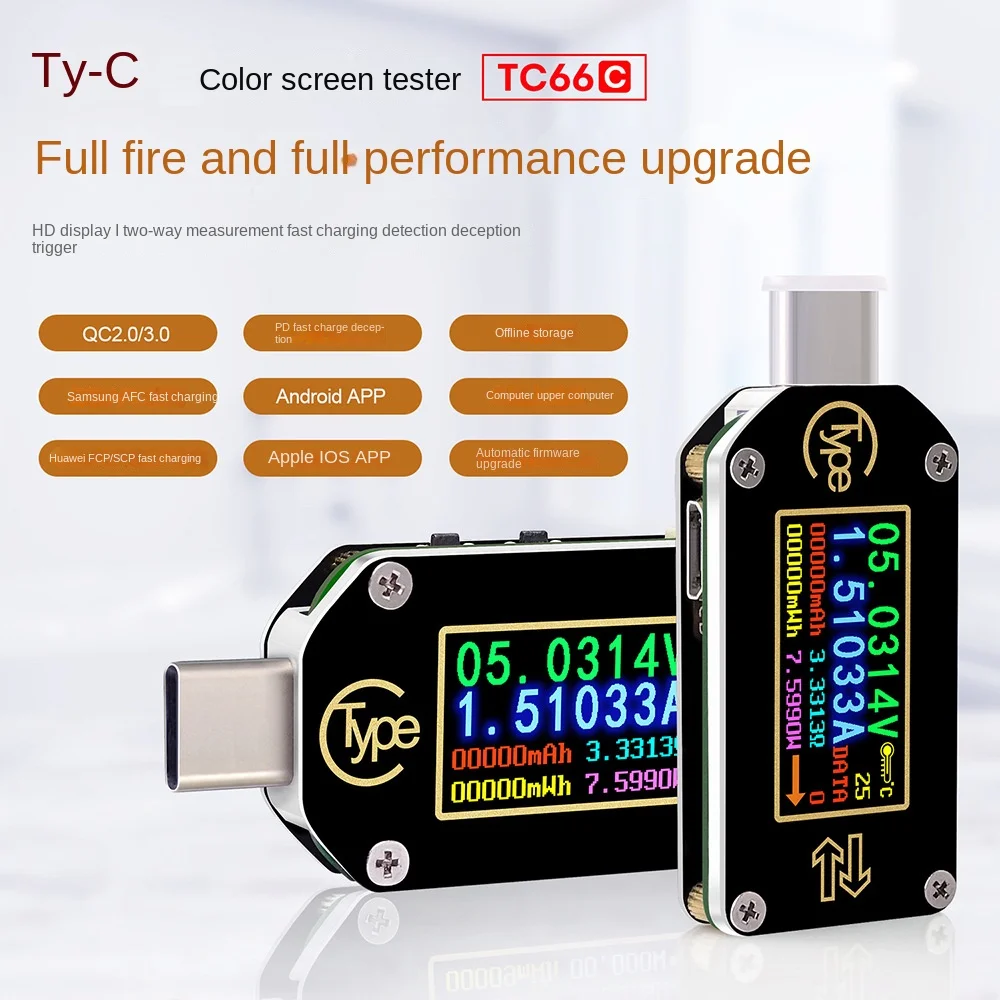 TC66/TC66C Type-C PD Déclencheur USB-C Voltmètre Ampèremètre Tension 2 Voies Courant Compteur Multimètre PD Chargeur Batterie USB Testeur