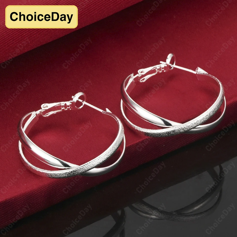 

ChoiceDay 925 Sterling Silver 26mm Delicate Cross Earrings Women Party Jewelry Accessories Charm Temperament