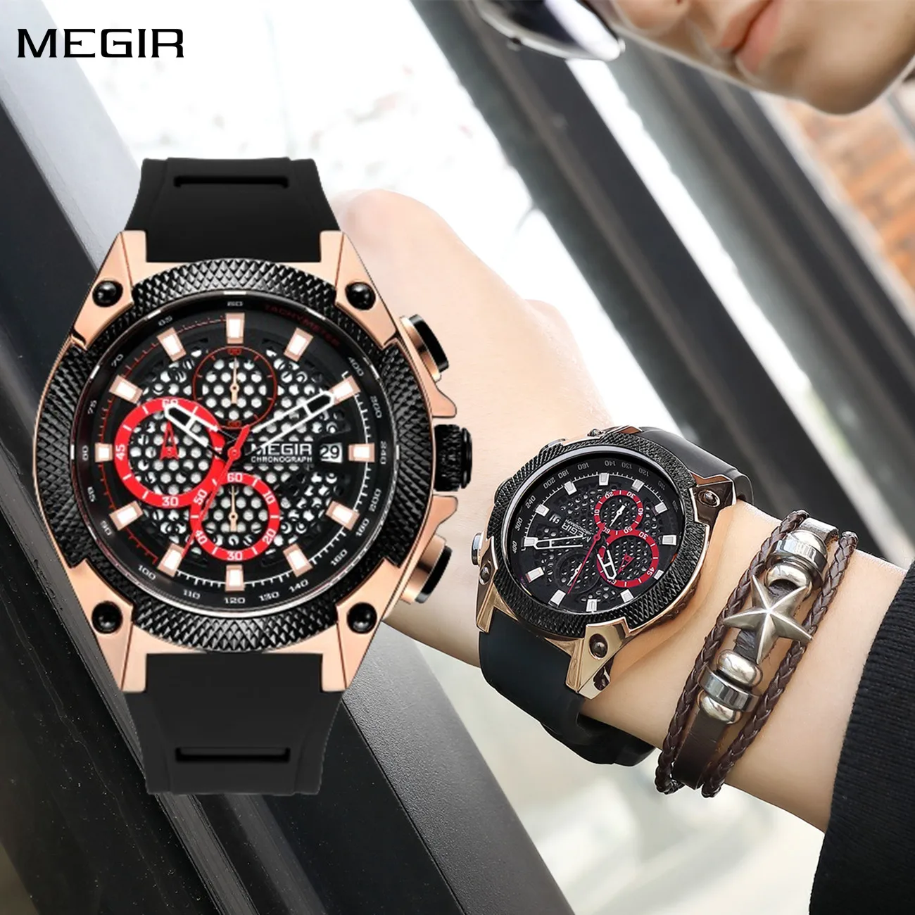 

MEGIR Fashion Sports Military Watches for Mens Top Brand Luxury Military Wristwatch Silicone Waterproof Clock Relogio Masculino