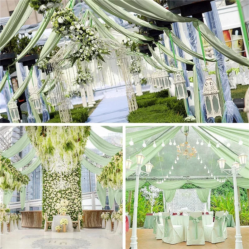 

Wedding Sage Green Arch Drape Roof Ceiling Decor Sheer Chiffon Tulle Curtain Draping Backdrop Party Supplies Drapery Decoration