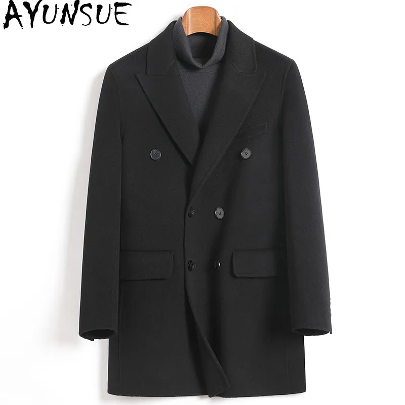 AYUNSUE 100% Wool Coats for Man High Quality Double-sided Woolen Jacket Men Mid-length Fashion Double-breasted Wool Trench Coat