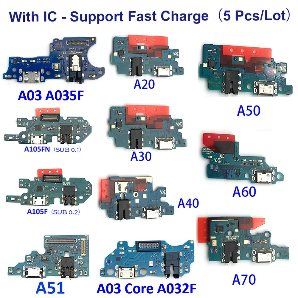 5Pcs, NEW USB Charging Port Connecto Board For Samsung A035F A03 Core A105FN A70 A60 A50 A40 A30 A20 A10 A750F A920F