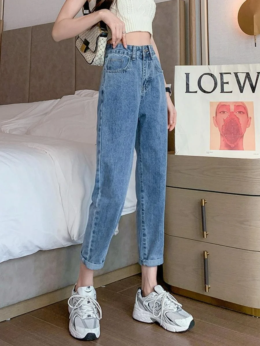 High Waist Dad Jeans Women's  New Salt Series Straight Leg Loose Harem Cucumber Pants Spring Summer Slimming Effect