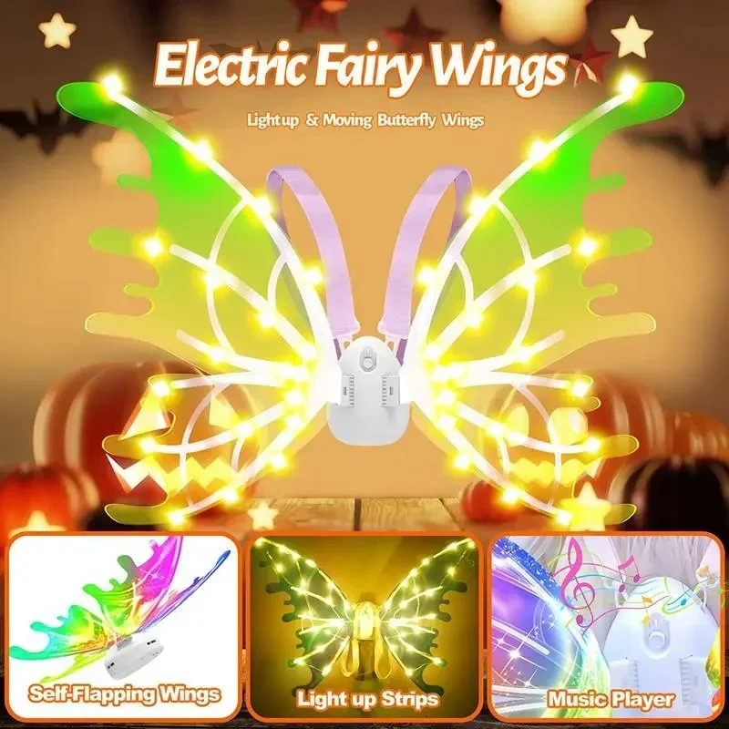 Butterfly Wings Electric Fairy Wings for Girls Birthday Christmas Party Costume Princess Cosplay Dress Up Gift  Toy for Kids