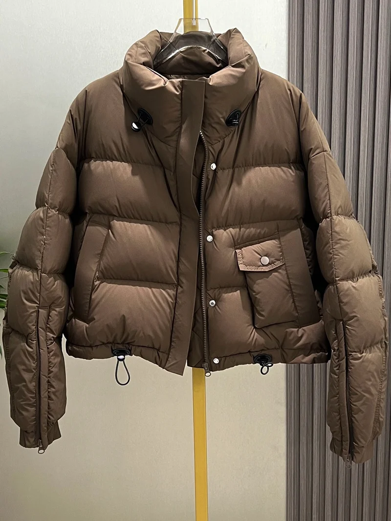 Damen ort Puffer Jaet Du Down Thiened Wintermantel Koreanisches SLE-Brot-Design Lässige Passform Hohe Taille Reißverschluss
