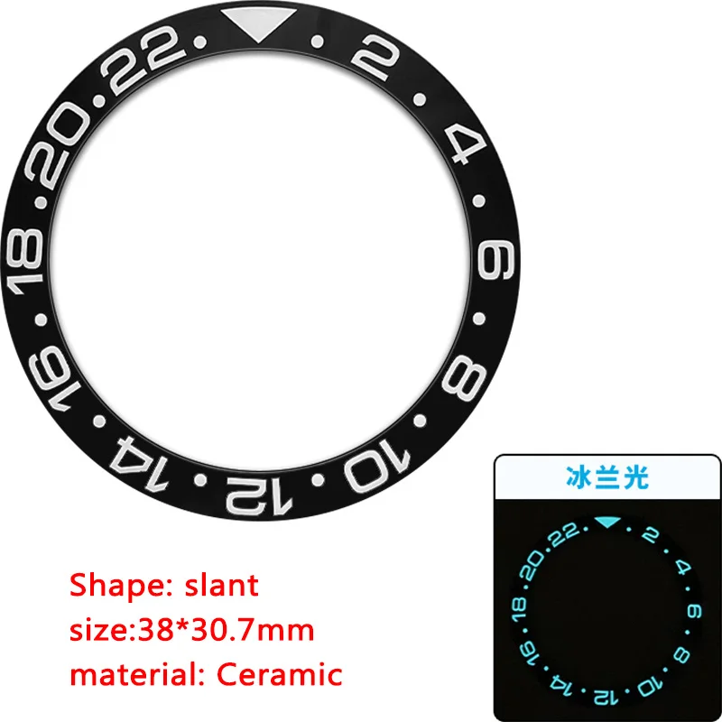 Luminescent Ceramic 38mmx30.7mm GMT Sub SKX007 SRPD Watch Bezel Insert for Case NH35 NH36