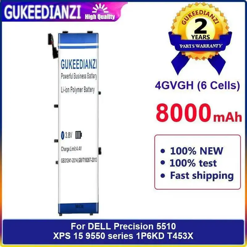 

Быстрая зарядка для Dell Precision 5510 Xps 15 9550 Series 1P6KD T453X, аккумулятор для ноутбука 8000 мАч, 4GVGH, 6 ячеек
